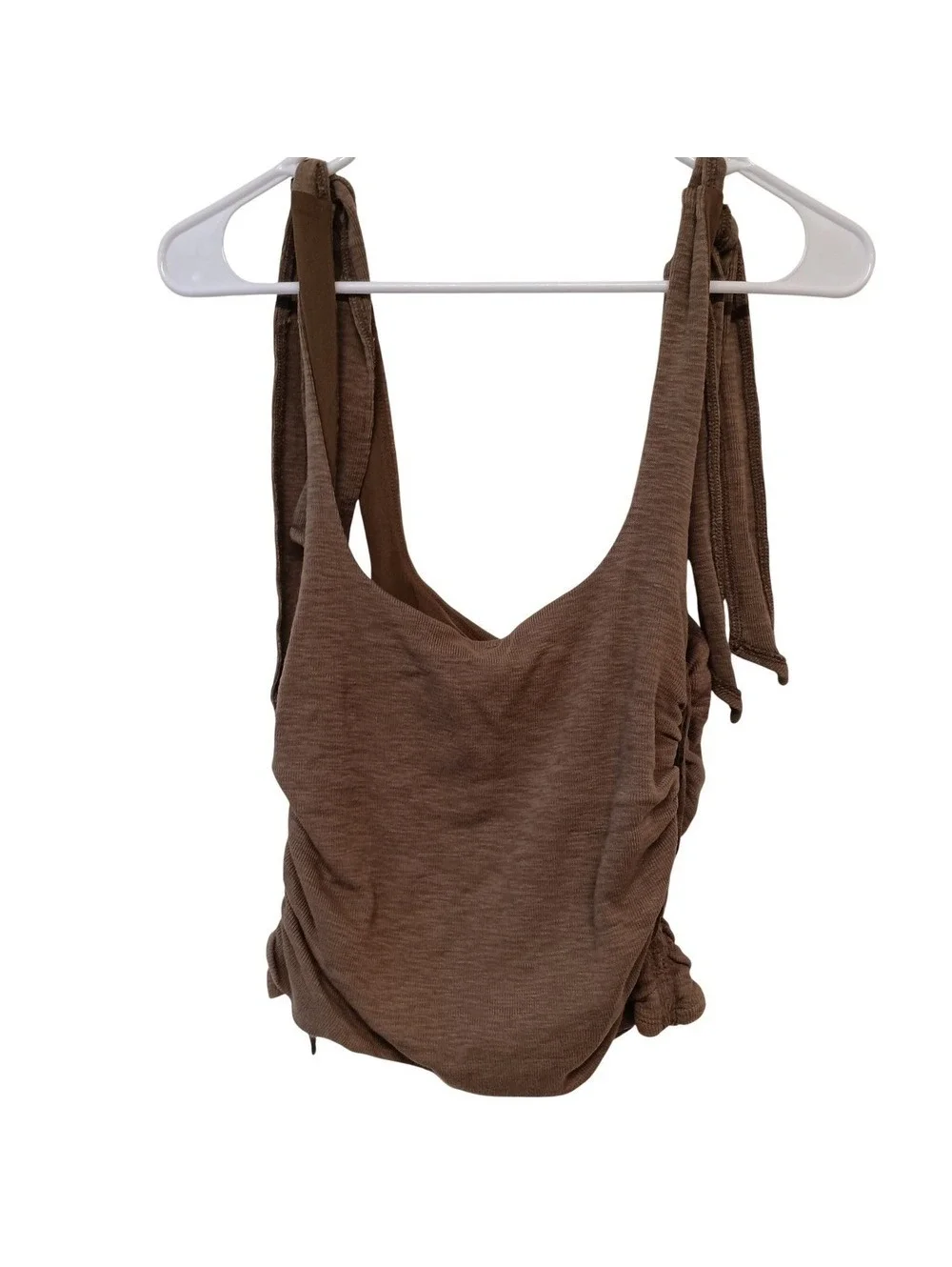 Free People Women's Brown Boulevard Ruched Tie Strap Tank Top Size M